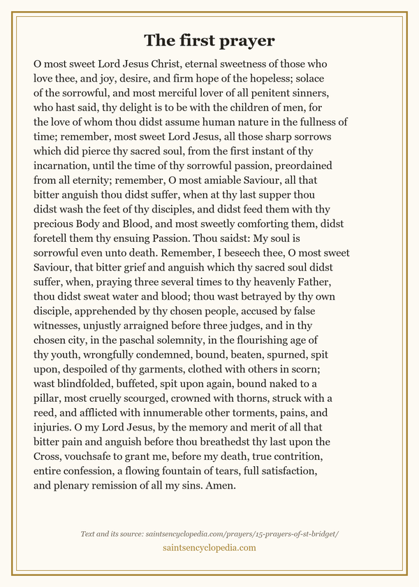 Printable prayer card for St. Bridget prayers