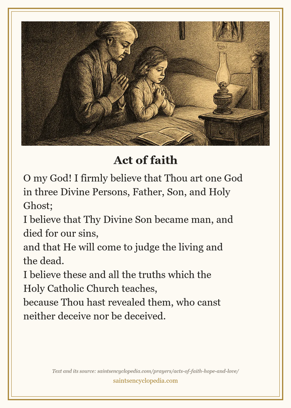 Printable prayer card for Acts of faith, hope and love