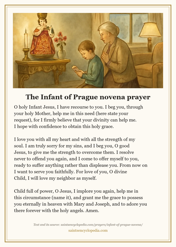 Printable prayer card for Infant of Prague novena