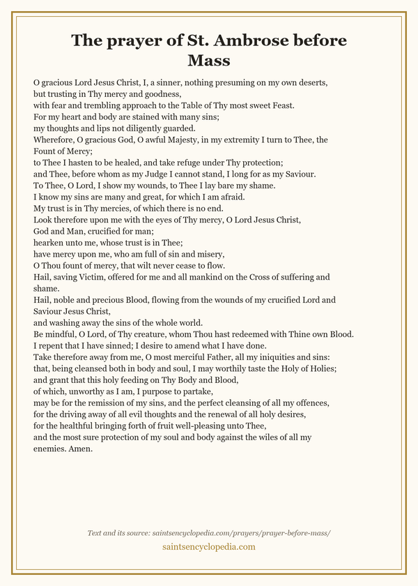Printable prayer card for Prayer before Mass