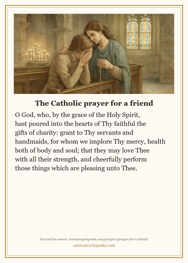 Printable prayer card for Catholic prayer for a friend