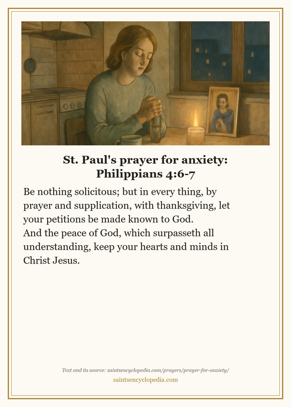 Printable prayer card for Catholic prayer for anxiety