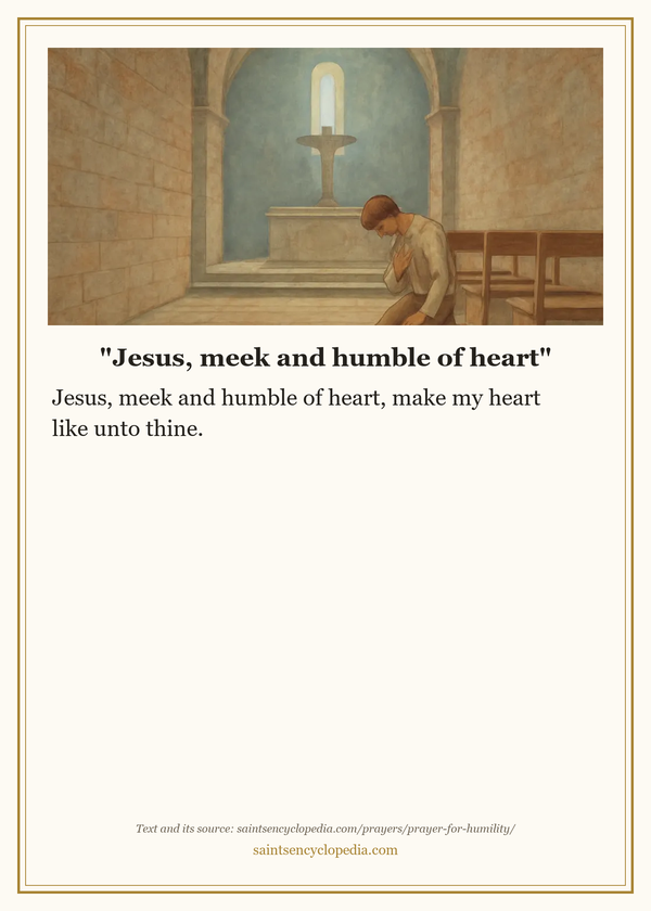 Printable prayer card for Catholic prayer for humility