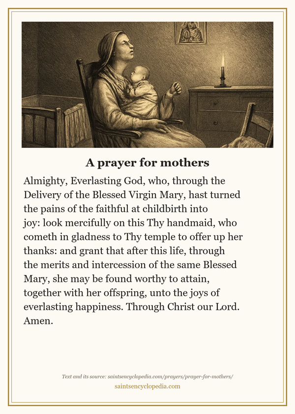 Printable prayer card for Catholic prayer for mothers