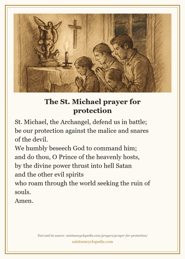 Printable prayer card for Catholic prayer for protection