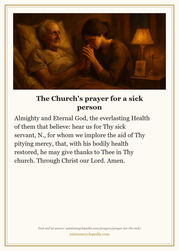 Printable prayer card for Catholic prayer for the sick