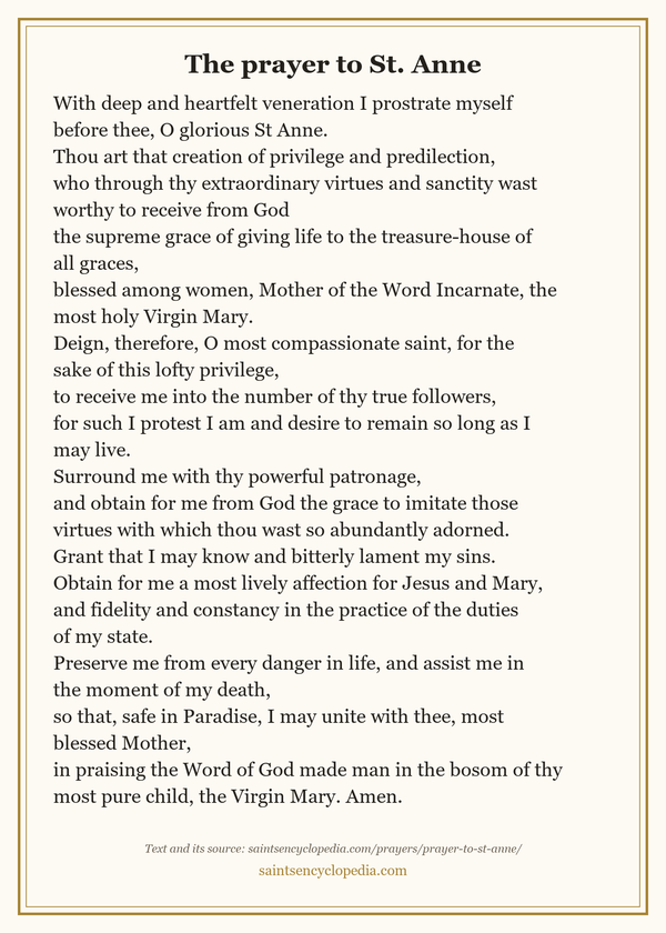 Printable prayer card for Prayer to St. Anne