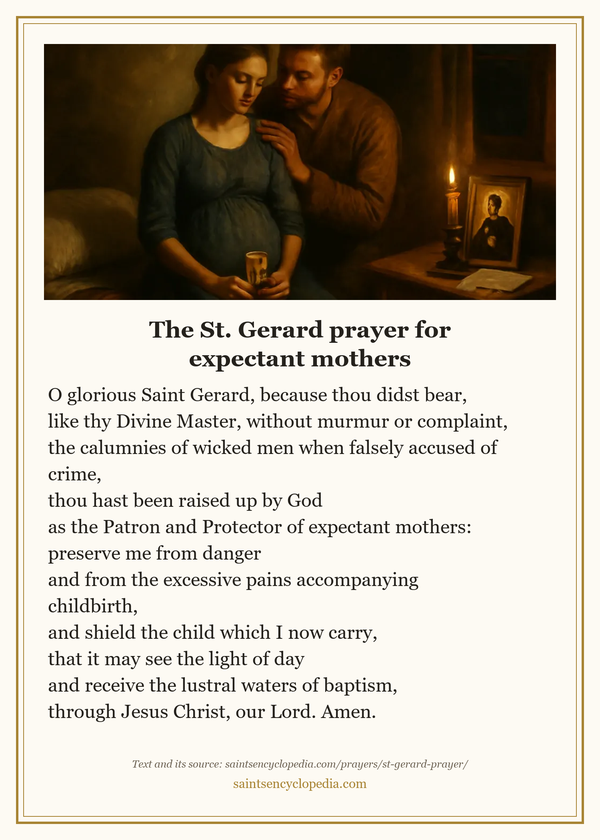 Printable prayer card for Prayer to St. Gerard