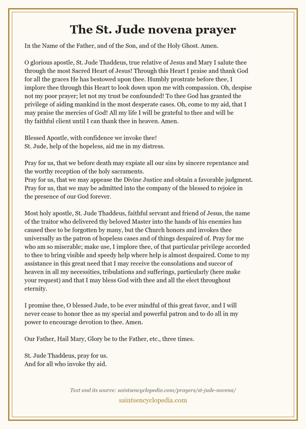 Printable prayer card for St. Jude novena