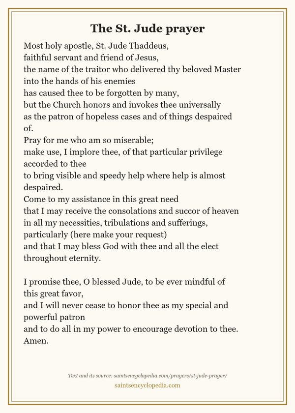 Printable prayer card for St. Jude prayer
