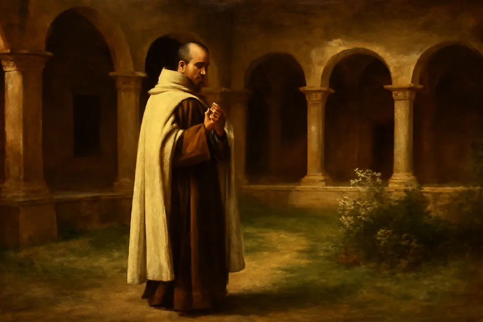 El escapulario de los fieles es una forma reducida del hábito carmelita, como el que lleva este fraile sobre la túnica.