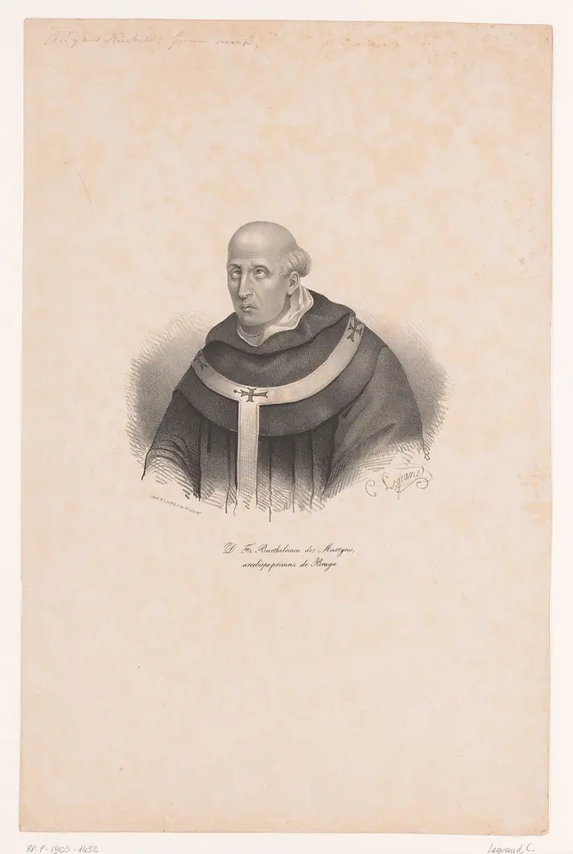 Nineteenth-century printed bust of a bald, elderly churchman in a dark cloak and white collar, with his name and title printed beneath