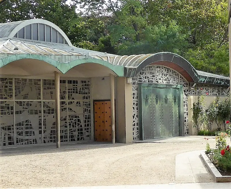 The modern chapel of the Religious of the Assumption in Paris, with curved roofs and walls of white openwork panels